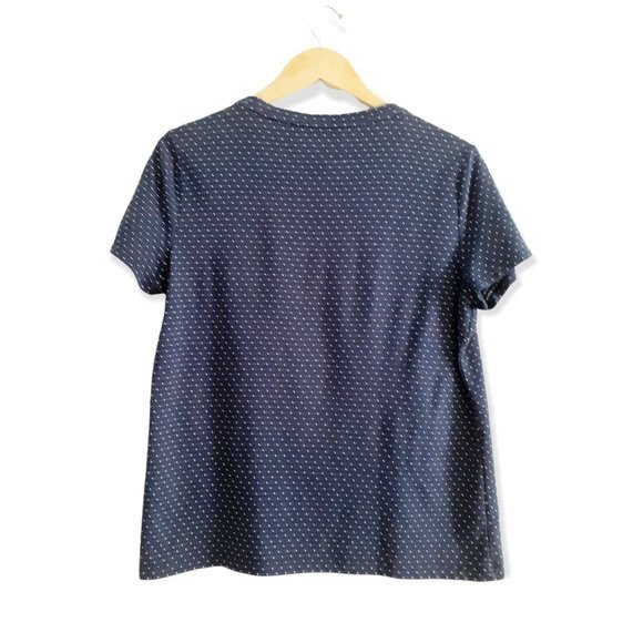 Tommy Hilfiger Contrast Denim Pocket Metal H Logo Scoop Neck Tiny Dots Top L - Picture 3 of 6